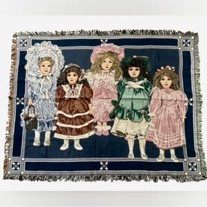 Vintage Chatham Collectors Porcelain Dolls Woven Royal Tapestry Throw Blanket